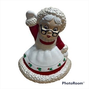 Vintage Mrs. Clause Ceramic Blow Mold Decoration Christmas Red White